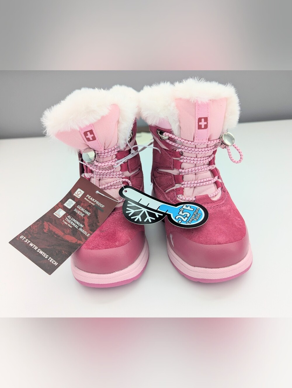 NWT Swiss Tech Girls' (Size9) Suede Waterproof Winter Snow Boots w/Faux Fur Cuff